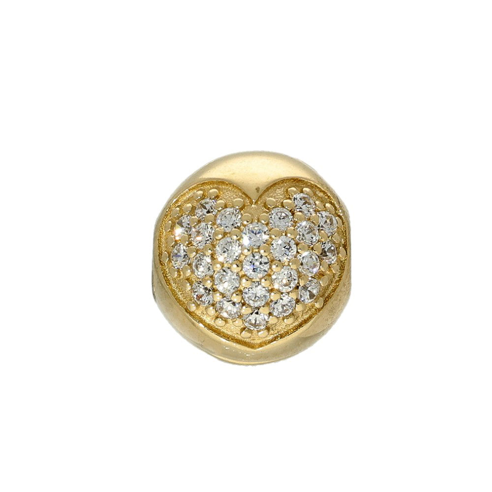 Pre-loved Pandora Retired 14K Gold Pave Heart Clip Charm with Clear Zirconia