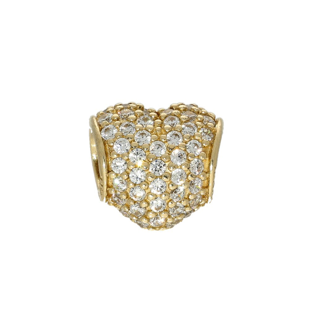 Pre-loved Pandora Retired 14K Gold Pave Heart Charm with Clear Zirconia