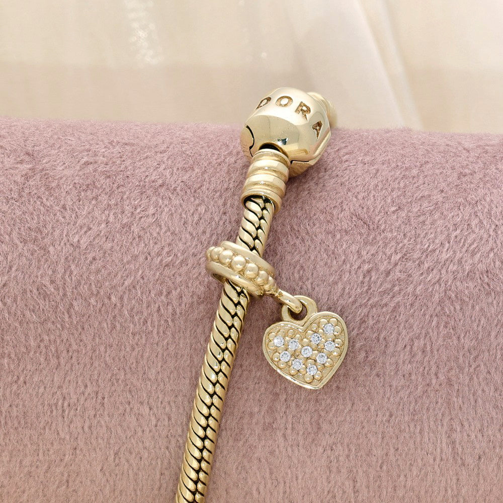 Pre-loved Pandora Retired 14k Brilliant Heart Dangle Bead with Pave LG Diamonds - 750809D