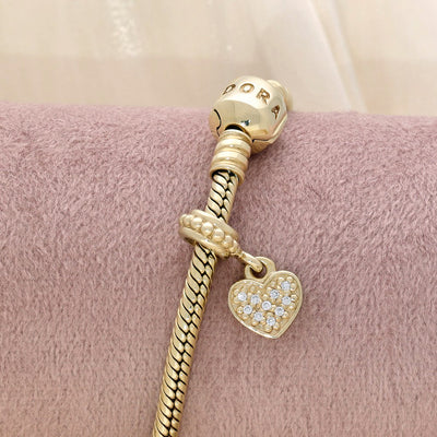Pre-loved Pandora Retired 14k Brilliant Heart Dangle Bead with Pave LG Diamonds - 750809D
