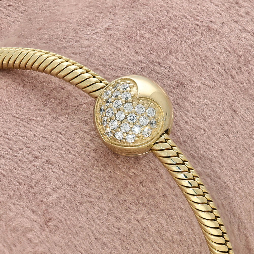 Pre-loved Pandora Retired 14K Gold Pave Heart Clip Charm with Clear Zirconia