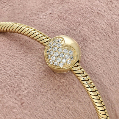Pre-loved Pandora Retired 14K Gold Pave Heart Clip Charm with Clear Zirconia