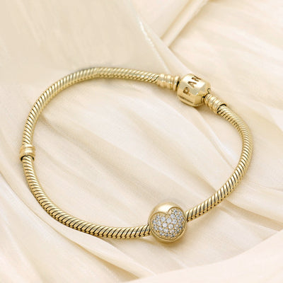Pre-loved Pandora Retired 14K Gold Pave Heart Clip Charm with Clear Zirconia