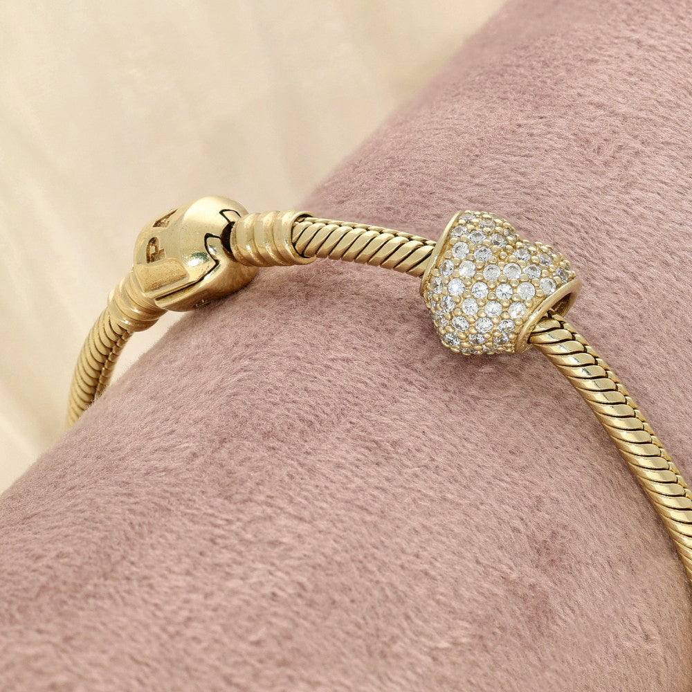 Pre-loved Pandora Retired 14K Gold Pave Heart Charm with Clear Zirconia