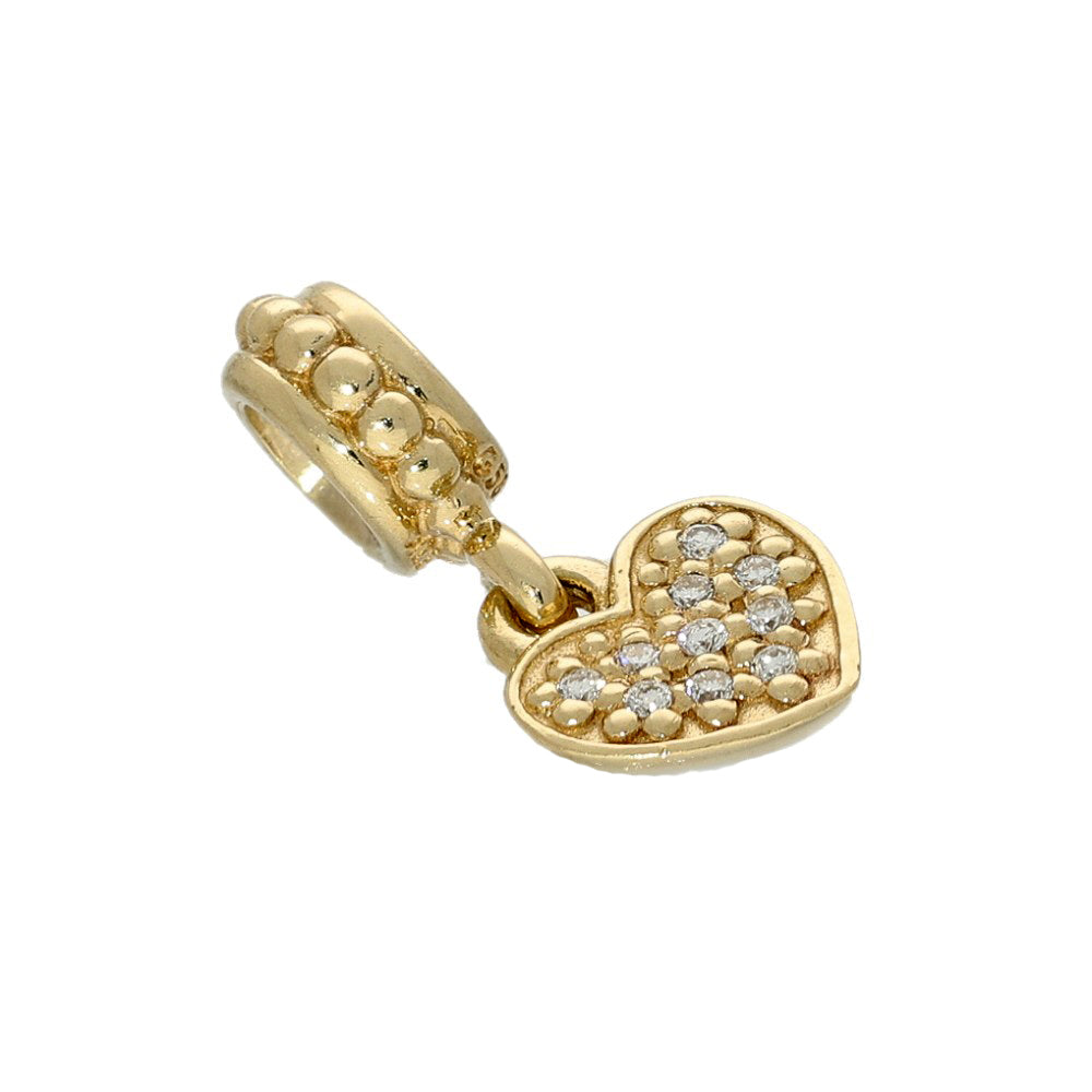 Pre-loved Pandora Retired 14k Brilliant Heart Dangle Bead with Pave LG Diamonds - 750809D