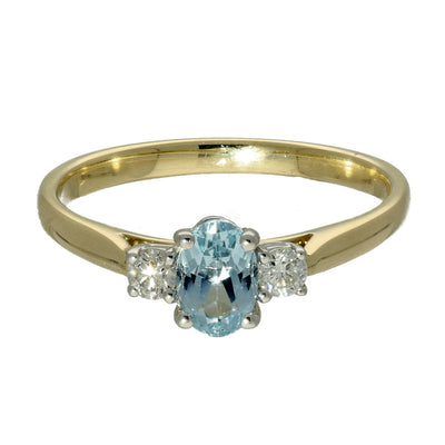 9ct Yellow Gold Aquamarine & Diamond Trilogy Ring
