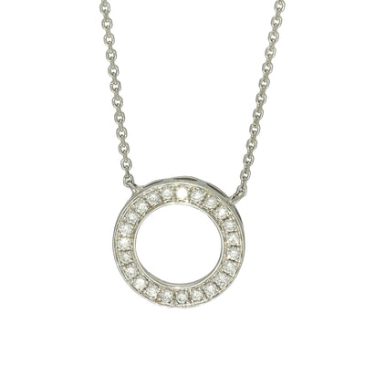 18ct White Gold Small Circle Outline Diamond Necklace