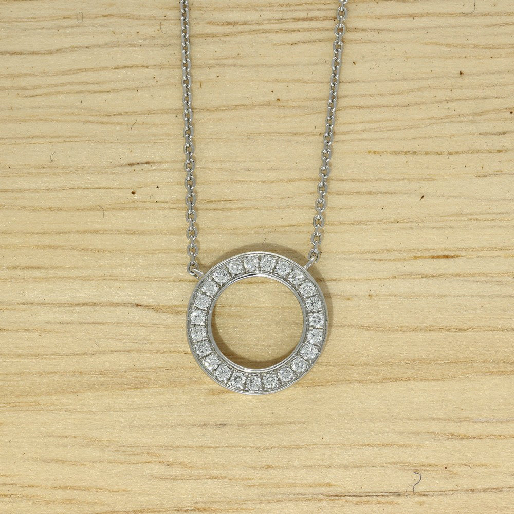 18ct White Gold Small Circle Outline Diamond Necklace