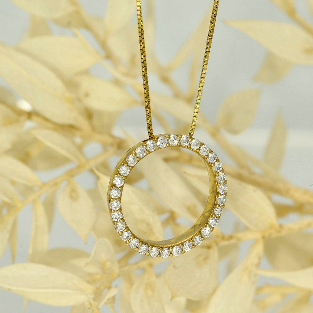 18ct Yellow Gold Medium Circle Outline Diamond Necklace