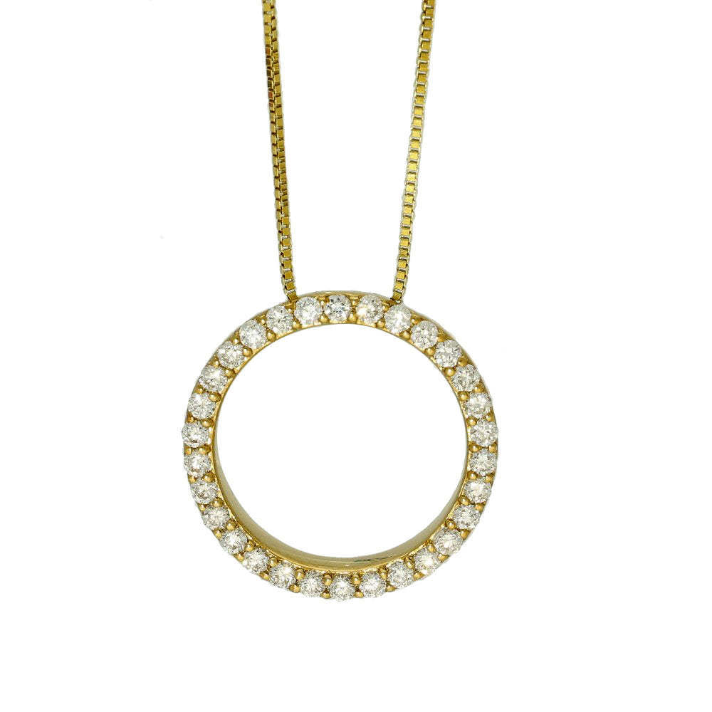 18ct Yellow Gold Medium Circle Outline Diamond Necklace