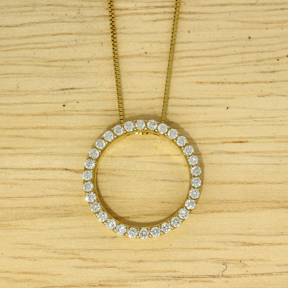 18ct Yellow Gold Medium Circle Outline Diamond Necklace