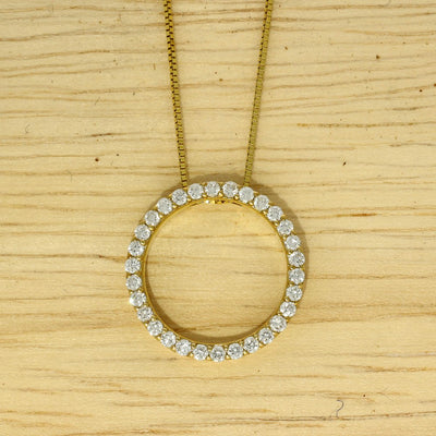 18ct Yellow Gold Medium Circle Outline Diamond Necklace