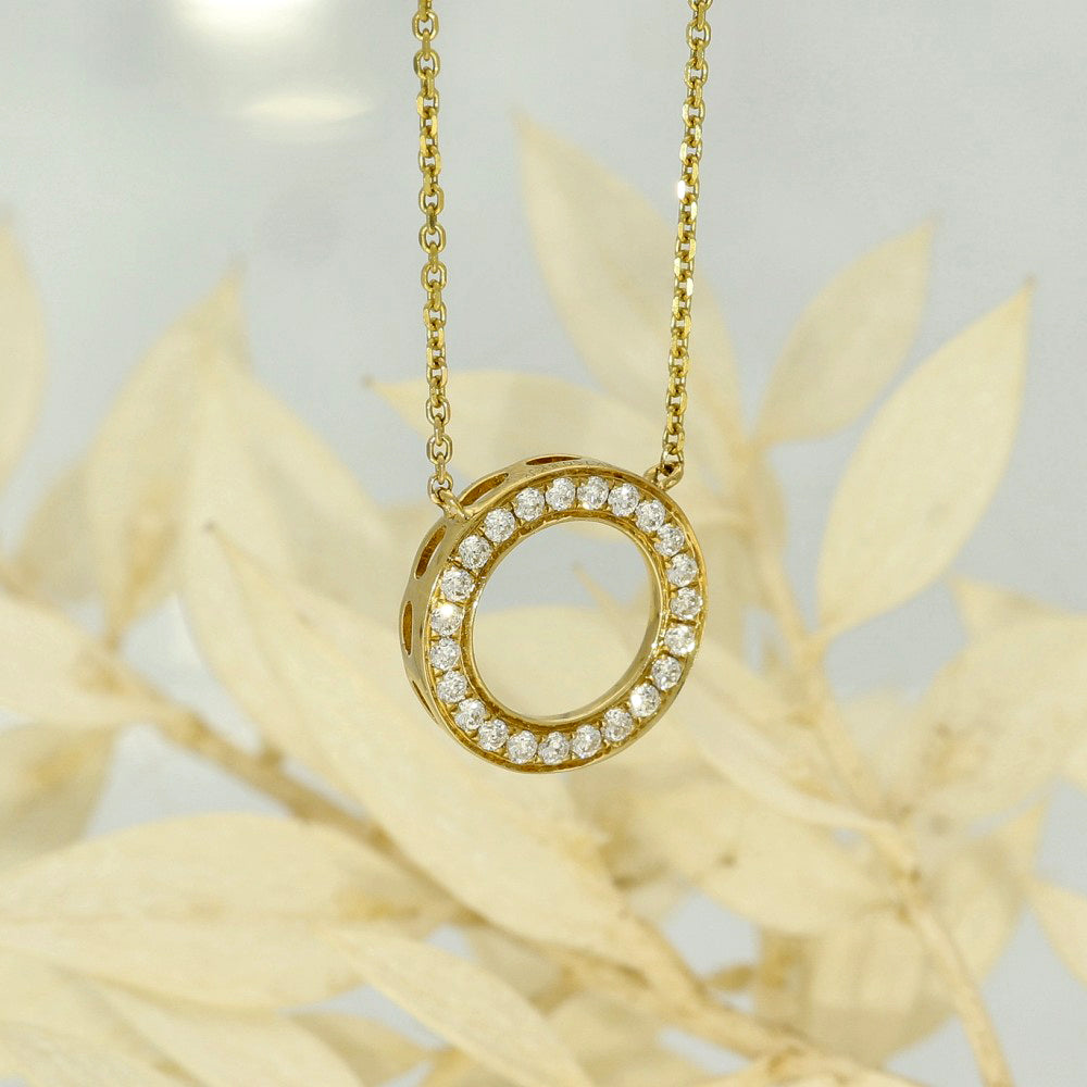 18ct Yellow Gold Small Circle Outline Diamond Necklace