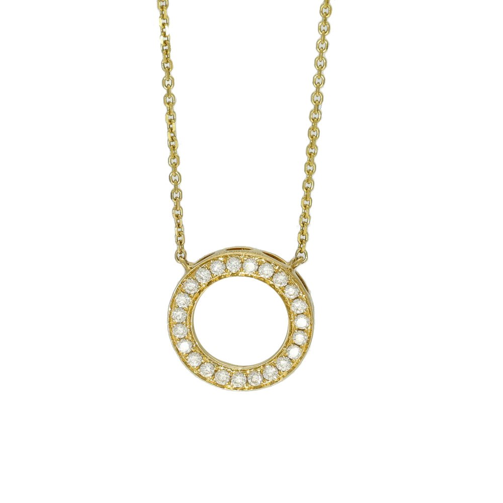 18ct Yellow Gold Small Circle Outline Diamond Necklace