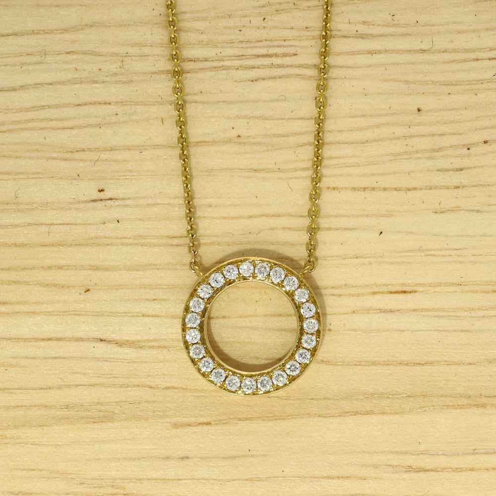 18ct Yellow Gold Small Circle Outline Diamond Necklace