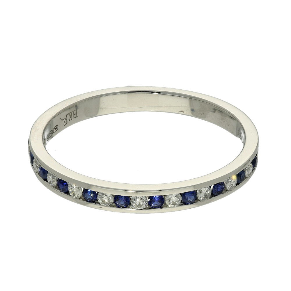 18ct White Gold Slim Sapphire & Diamond Half Eternity Ring