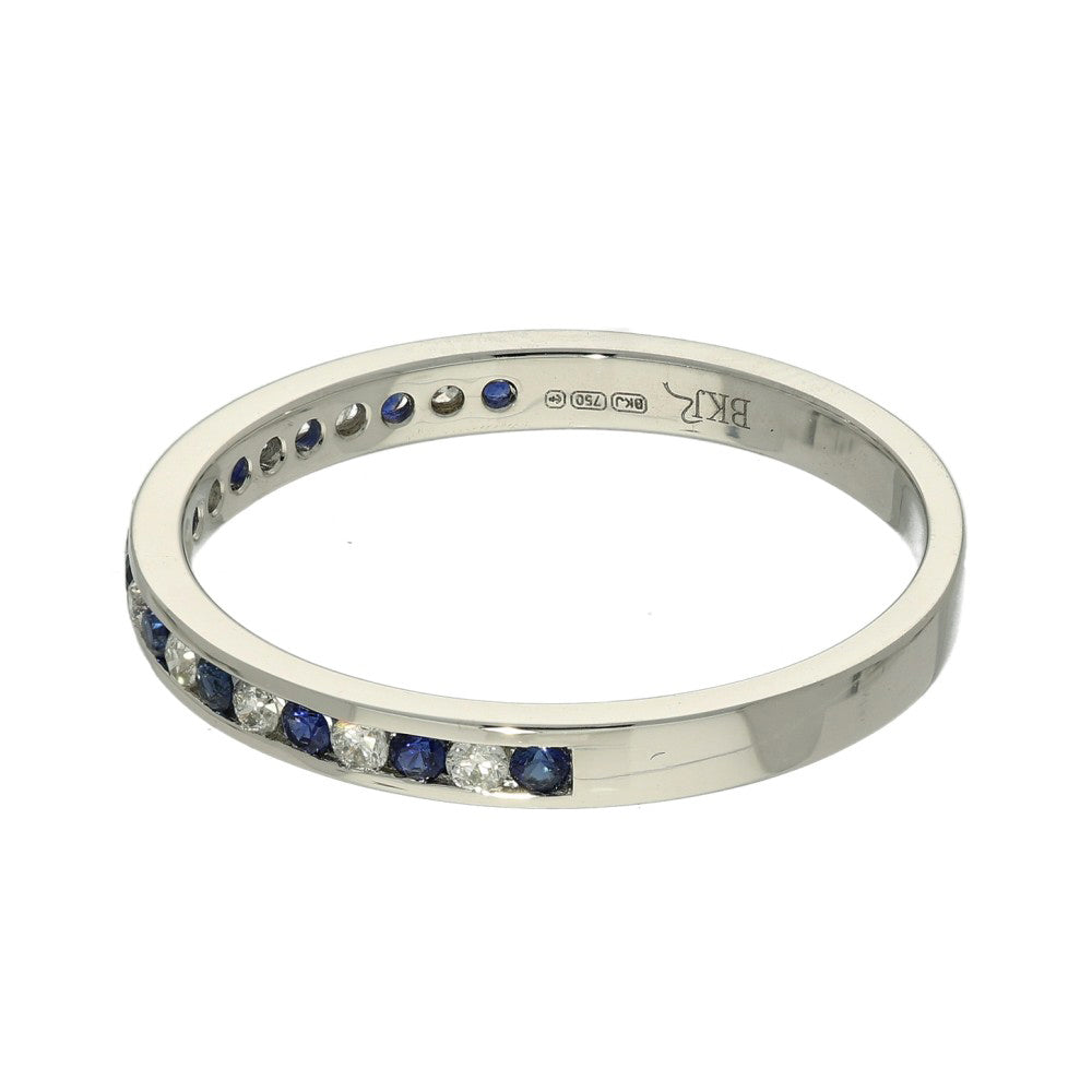 18ct White Gold Slim Sapphire & Diamond Half Eternity Ring