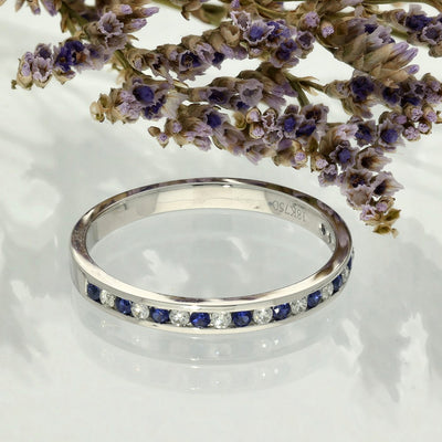 18ct White Gold Slim Sapphire & Diamond Half Eternity Ring