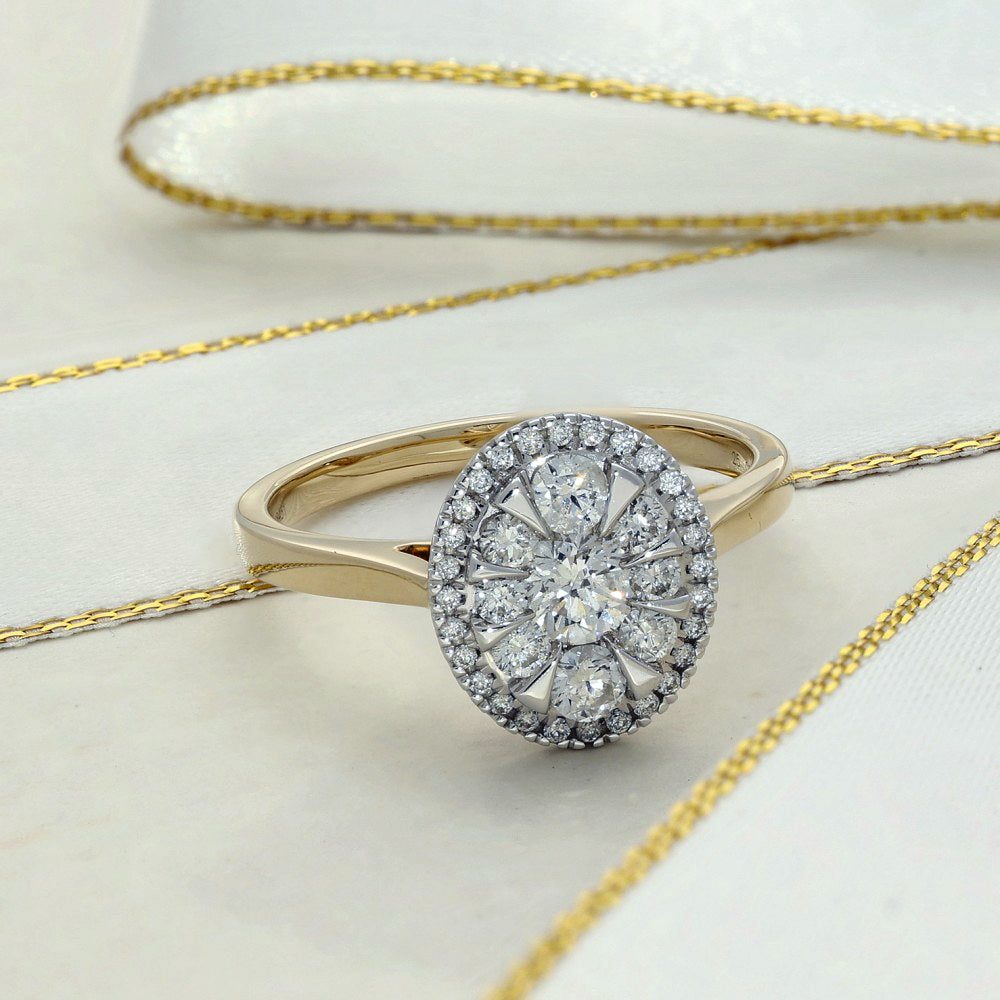 9ct Yellow Gold Diamond Oval Cluster Ring