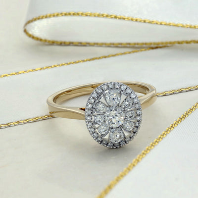 9ct Yellow Gold Diamond Oval Cluster Ring
