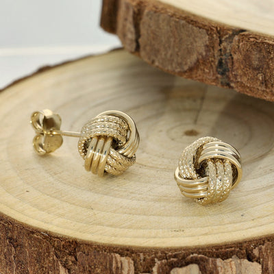 9ct Yellow Gold Polished & Textured Knot Earrings 9mm