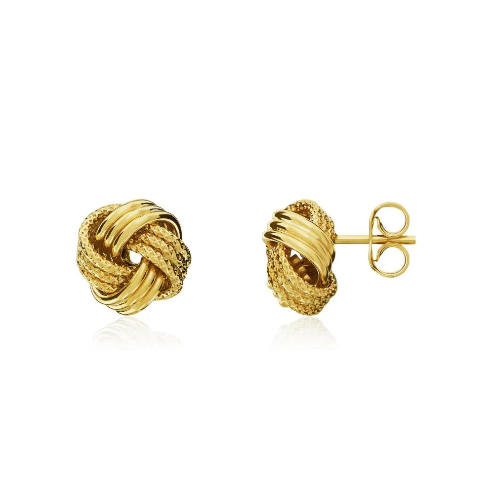 9ct Yellow Gold Polished & Textured Knot Earrings 9mm