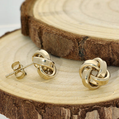 9ct Yellow Gold Polished Square Tube 4 Strand Knot Stud Earrings 9.5mm