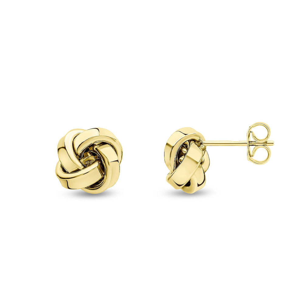 9ct Yellow Gold Polished Square Tube 4 Strand Knot Stud Earrings 9.5mm