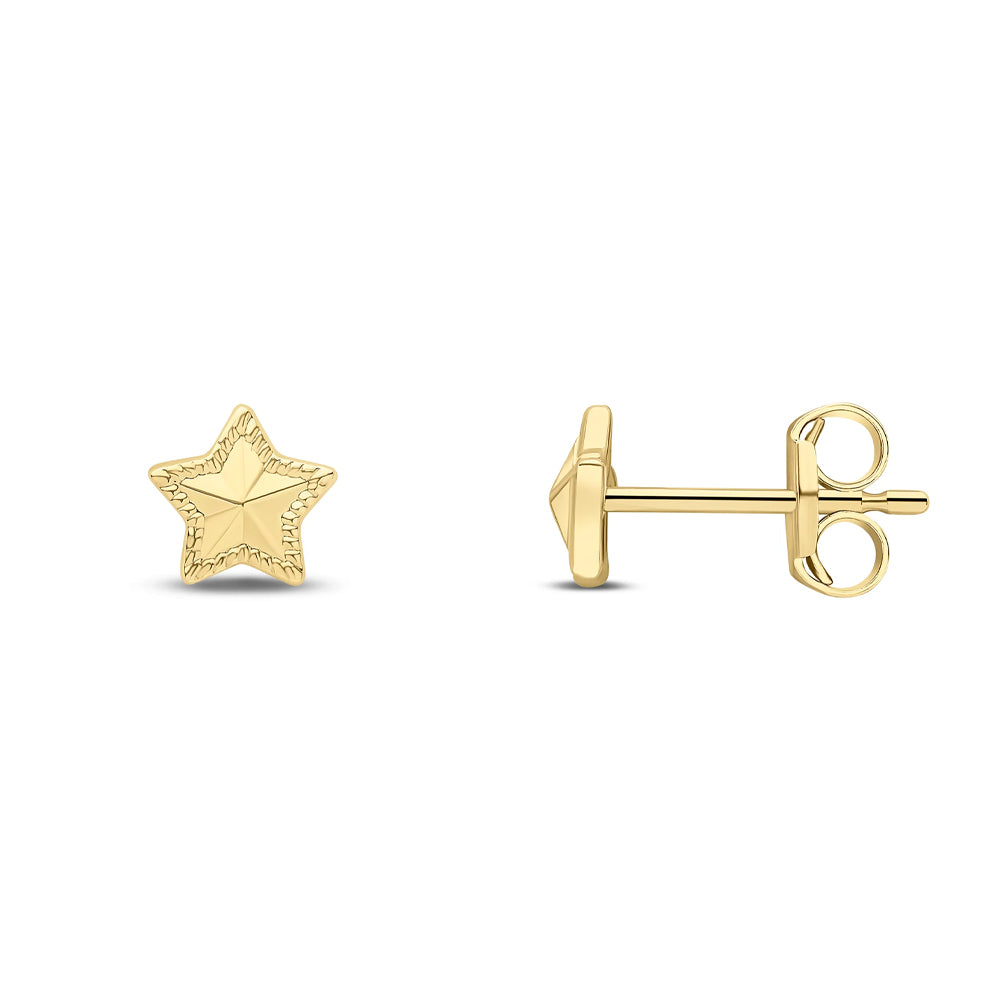 9ct Yellow Gold Star Stud Earrings with Pointed Centre 5.5mm