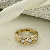 Antique 18ct Yellow Gold Old Cut Diamond & Pearl Gypsy Ring c.1891