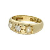 Antique 18ct Yellow Gold Old Cut Diamond & Pearl Gypsy Ring c.1891