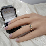 Vintage 18ct Yellow Gold Turquoise & Pearl Gypsy Ring