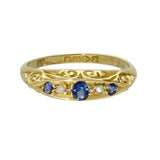 Antique 18ct Yellow Gold Sapphire & Diamond 5-Stone Ring c.1919