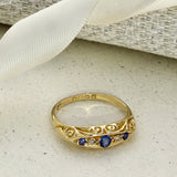 Antique 18ct Yellow Gold Sapphire & Diamond 5-Stone Ring c.1919