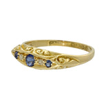 Antique 18ct Yellow Gold Sapphire & Diamond 5-Stone Ring c.1919