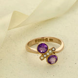 Vintage 9ct Rose Gold Amethyst & Pearl Ring c.1914
