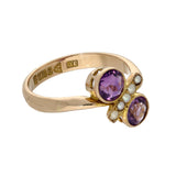 Vintage 9ct Rose Gold Amethyst & Pearl Ring c.1914
