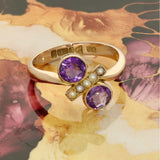 Vintage 9ct Rose Gold Amethyst & Pearl Ring c.1914