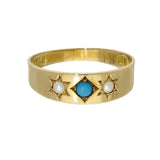 Vintage 18ct Yellow Gold Turquoise & Pearl Gypsy Ring