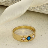 Vintage 18ct Yellow Gold Turquoise & Pearl Gypsy Ring
