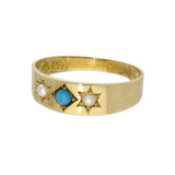 Vintage 18ct Yellow Gold Turquoise & Pearl Gypsy Ring