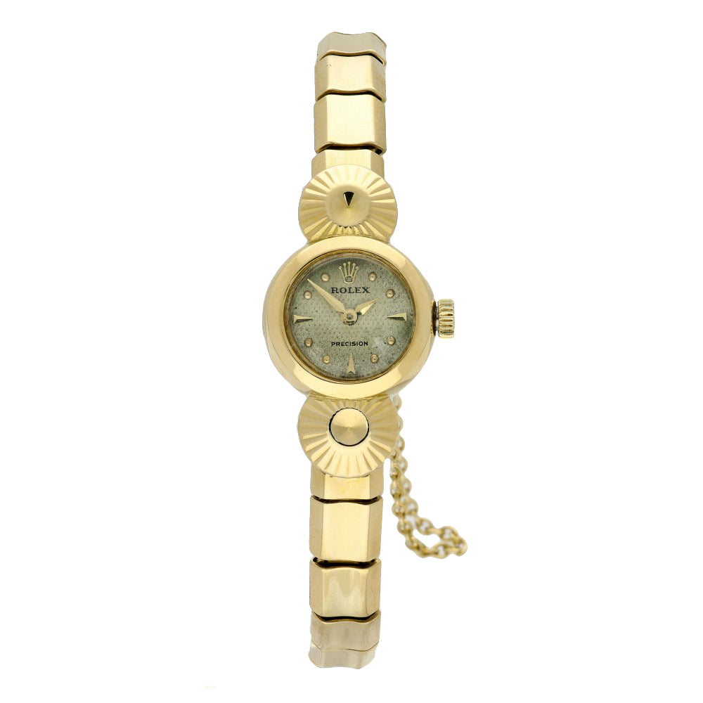 Pre-owned 18ct Gold Rolex Precision 1940s Cocktail Watch on Flexi Bracelet with Safety Chain