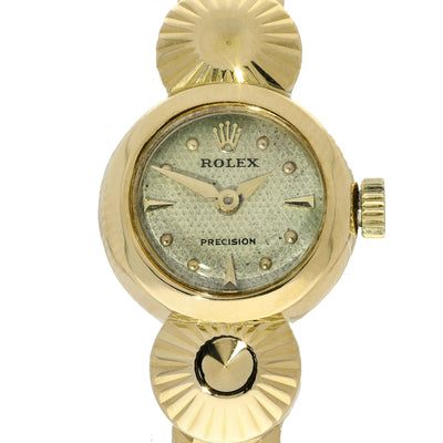 Pre-owned 18ct Gold Rolex Precision 1940s Cocktail Watch on Flexi Bracelet with Safety Chain