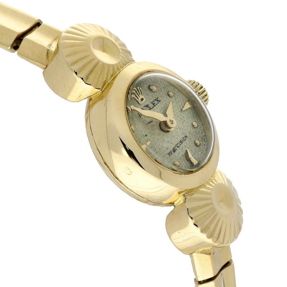 Pre-owned 18ct Gold Rolex Precision 1940s Cocktail Watch on Flexi Bracelet with Safety Chain