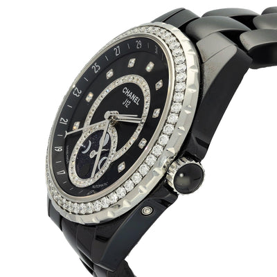 Pre-owned Unisex Chanel J12 Moonphase Black Ceramic 2017 Automatic Watch H3405