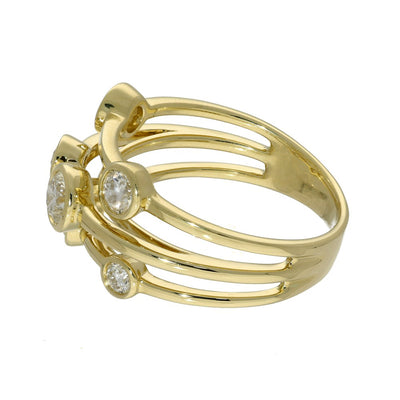 18ct Yellow Gold Diamond Triple Row Bubble Ring - 1ct