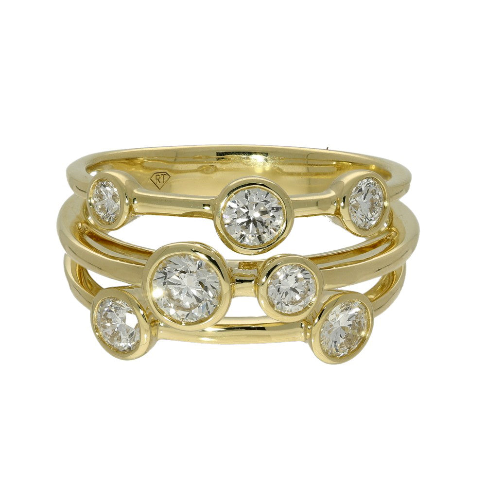 18ct Yellow Gold Diamond Triple Row Bubble Ring - 1ct