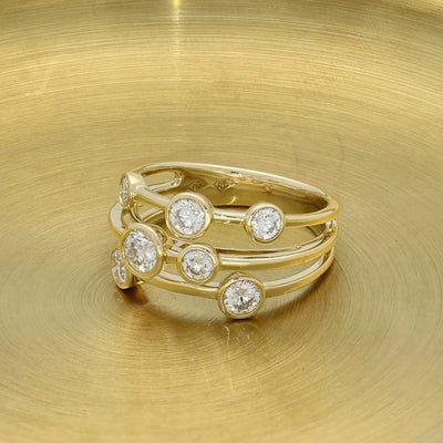 18ct Yellow Gold Diamond Triple Row Bubble Ring - 1ct