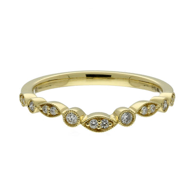 18ct Yellow Gold Diamond Shaped Half Eternity Ring Milgrain Edge