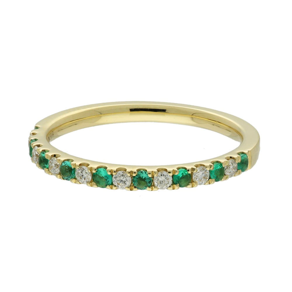 18ct Yellow Gold Slim Emerald & Diamond Half Eternity Ring